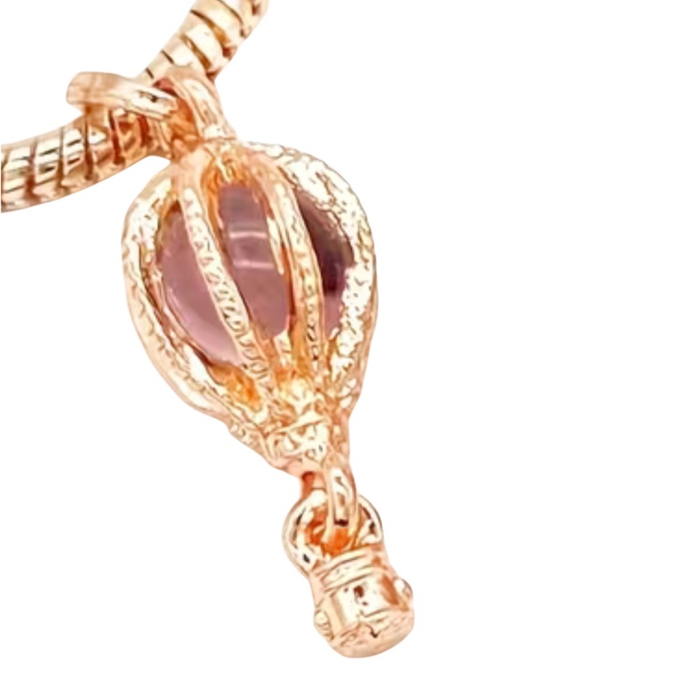 Kids Rose Gold Hot Air Balloon Charm Necklace - Pink Accent